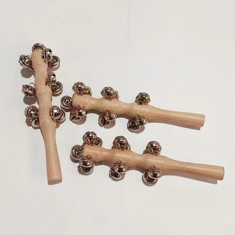 mocrcrel 13 Bell Instruments Hand Bell Sleigh Bells Jingler Bell Stick,Christmas Hand Jingle Bells Wooden Hand Sleigh Bells (2 pcs) - Image 4